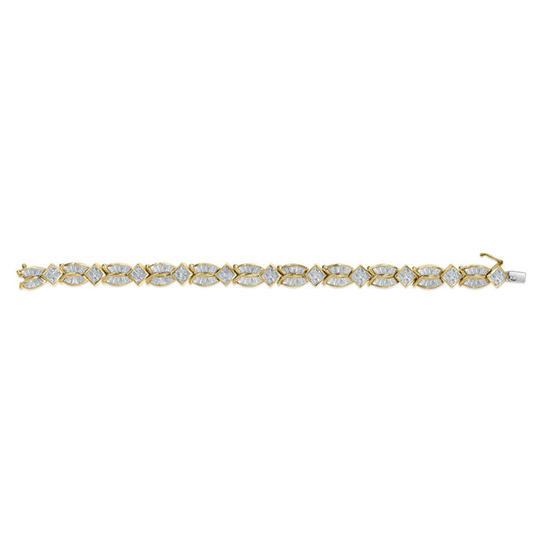 14K Yellow Gold 8 1/5 Cttw Baguette and Princess-Cut Diamond Geometric Twist Link Bracelet (G-H Color, VS1-VS2 Clarity) - Size 7