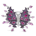 18K white gold butterfly brooch with diamond, ruby, sapphire, and amethyst stones