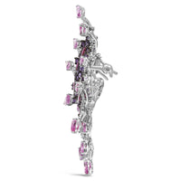 18K White Gold 1.00 Cttw Diamond, Ruby  Sapphire, and Amethyst Mixed Gemstone Butterfly Brooch Pin (G-H Color, VS1-VS2 Clarity)