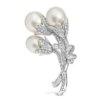 18K White Gold 2 1/5 Cttw Diamond and South Sea Pearl Floral Brooch Pin (G-H Color, VS1-VS2 Clarity)-1