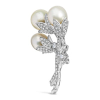 18K White Gold 2 1/5 Cttw Diamond and South Sea Pearl Floral Brooch Pin (G-H Color, VS1-VS2 Clarity)-3
