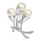 18K White Gold 2 1/5 Cttw Diamond and South Sea Pearl Floral Brooch Pin (G-H Color, VS1-VS2 Clarity)-4 thumbnail 5