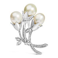 18K White Gold 2 1/5 Cttw Diamond and South Sea Pearl Floral Brooch Pin (G-H Color, VS1-VS2 Clarity)-4