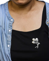 18K White Gold 2 1/5 Cttw Diamond and South Sea Pearl Floral Brooch Pin (G-H Color, VS1-VS2 Clarity)-2 thumbnail 3