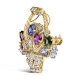 18K Yellow Gold 1 1/10 Cttw Diamond and Mixed Gemstone Floral Bouquet Pendant and Brooch Pin (G-H Color, VS1-VS2 Clarity)-1 thumbnail 2