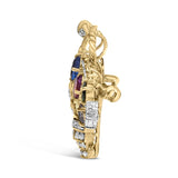 18K Yellow Gold 1 1/10 Cttw Diamond and Mixed Gemstone Floral Bouquet Pendant and Brooch Pin (G-H Color, VS1-VS2 Clarity)-3 thumbnail 4