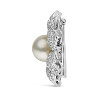 18K White Gold 2 3/4 Cttw Diamond and 12.5 MM Cultured Freshwater Pearl Floral Brooch Pin (G-H Color, VS1-VS2 Clarity)-3