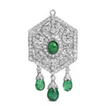 18K gold Art Deco shield brooch with diamond and emerald stones
