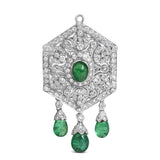18K gold Art Deco shield brooch with diamond and emerald stones thumbnail 1