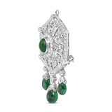 18K 2 3/4 Cttw Diamond and Emerald Dangle Art Deco Shield Brooch Pin Pendant (G-H Color, VS1-VS2 Clarity) CHAIN NOT INCLUDED-1 thumbnail 2