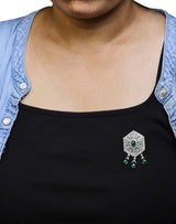 18K 2 3/4 Cttw Diamond and Emerald Dangle Art Deco Shield Brooch Pin Pendant (G-H Color, VS1-VS2 Clarity) CHAIN NOT INCLUDED-2 thumbnail 3