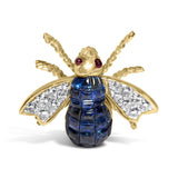 18K Yellow Gold 3/8 Cttw Diamond and 5 4/5 Cttw Blue Sapphire Bumblebee Brooch Pin (F-G Color, VS2-SI1 Clarity)-0 thumbnail 1
