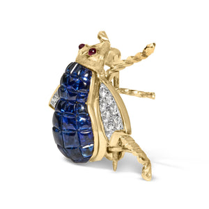 18K Yellow Gold 3/8 Cttw Diamond and 5 4/5 Cttw Blue Sapphire Bumblebee Brooch Pin (F-G Color, VS2-SI1 Clarity)-1