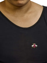 18K Yellow Gold 3/8 Cttw Diamond and 6 3/4 Cttw Red Ruby Bumblebee Brooch Pin (F-G Color, VS2-SI1 Clarity)-2 thumbnail 3
