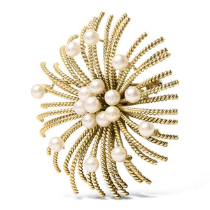 18K Yellow Gold Cultured Freshwater Pearl Starburst Brooch Pin-1