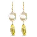 14K yellow gold earrings with pear citrine and baroque pearl drops