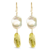 14K Yellow Gold Citrine and Baroque Pearl Drop and Dangle Earrings 1 3/4 Inch Dangle-0 thumbnail 1