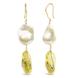 14K Yellow Gold Citrine and Baroque Pearl Drop and Dangle Earrings 1 3/4 Inch Dangle-1 thumbnail 2