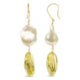 14K Yellow Gold Citrine and Baroque Pearl Drop and Dangle Earrings 1 3/4 Inch Dangle-3 thumbnail 4