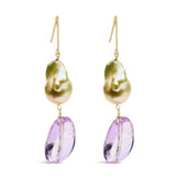 14K Yellow Gold Amethyst and Baroque Pearl Drop and Dangle Earrings 2