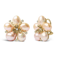 18K Rose Gold 3/8 Cttw Diamond and Freshwater Pearl Blossom Stud Earrings