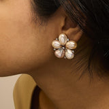 18K Rose Gold 3/8 Cttw Diamond and Freshwater Pearl Blossom Stud Earrings-2 thumbnail 3