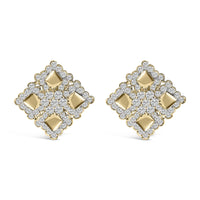 18K Yellow Gold Diamond 5 1/5 Cttw Geometric Cluster Stud Earrings