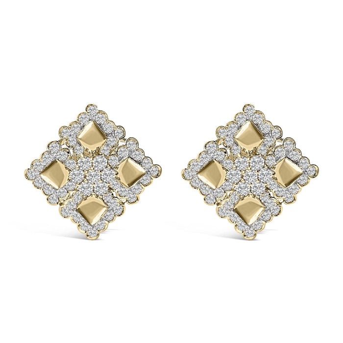 18K Yellow Gold Diamond 5 1/5 Cttw Geometric Cluster Stud Earrings