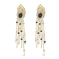 14K yellow gold chandelier earrings with diamond and blue sapphire stones