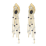 14K yellow gold chandelier earrings with diamond and blue sapphire stones thumbnail 1