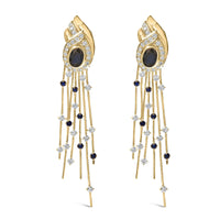 14K Yellow Gold 1.0 Cttw Diamond and Blue Sapphire Chandelier Earrings