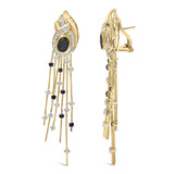 14K Yellow Gold 1.0 Cttw Diamond and Blue Sapphire Chandelier Earrings-3 thumbnail 4