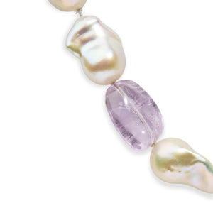 14K Yellow Gold Citrine, Amethyst, and Baroque Pearl Strand Necklace - 18