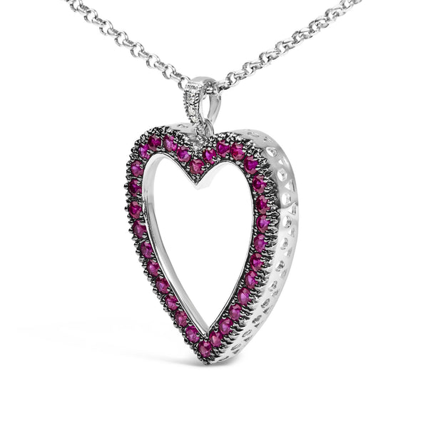 18K 1/3 Cttw Diamond and Red Ruby Open Heart with Black Rhodium 18