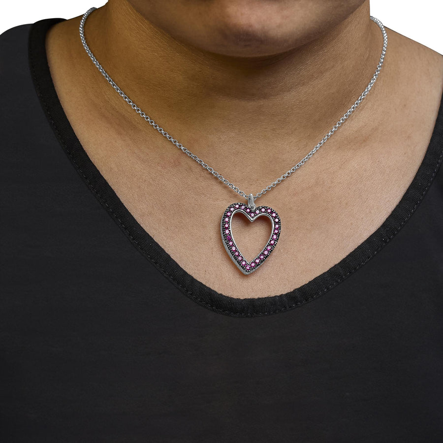 18K 1/3 Cttw Diamond and Red Ruby Open Heart with Black Rhodium 18