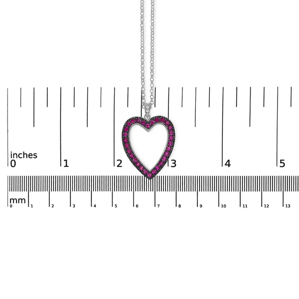 18K 1/3 Cttw Diamond and Red Ruby Open Heart with Black Rhodium 18