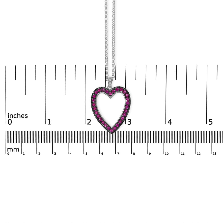 18K 1/3 Cttw Diamond and Red Ruby Open Heart with Black Rhodium 18