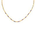 14K yellow gold necklace with alternating red ruby and diamond links