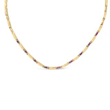 14K yellow gold necklace with alternating red ruby and diamond links thumbnail 1