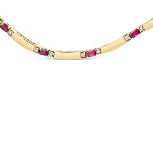 14K Yellow Gold Red Ruby and 3/8 Cttw Diamond Alternating Link Necklace-1