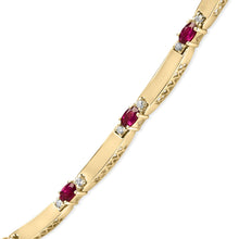 14K Yellow Gold Red Ruby and 3/8 Cttw Diamond Alternating Link Necklace-3