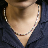 14K Yellow Gold Red Ruby and 3/8 Cttw Diamond Alternating Link Necklace-2 thumbnail 3