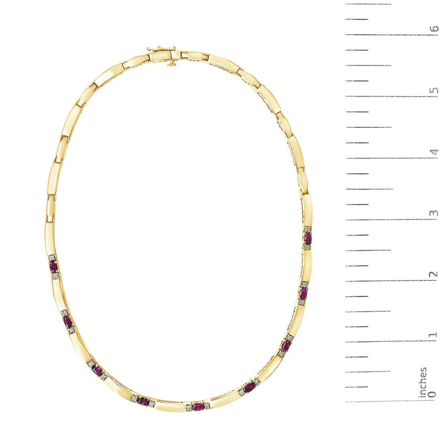 14K Yellow Gold Red Ruby and 3/8 Cttw Diamond Alternating Link Necklace