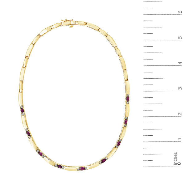14K Yellow Gold Red Ruby and 3/8 Cttw Diamond Alternating Link Necklace