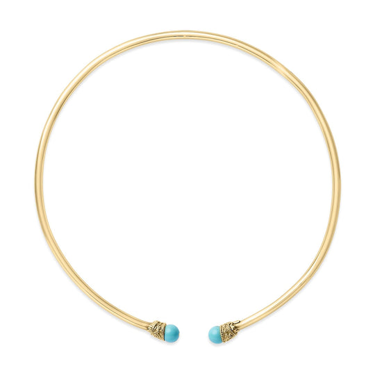 18K Yellow Gold Sculpted Collar Necklace with Turquoise Cabochon Ends-0