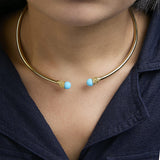 18K Yellow Gold Sculpted Collar Necklace with Turquoise Cabochon Ends-2 thumbnail 3
