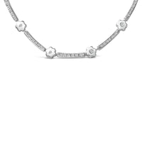 14K White Gold 1.0 Cttw Diamond Flower and Bar Station Necklace