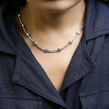 14K White Gold 1.0 Cttw Diamond Flower and Bar Station Necklace-2 thumbnail 3