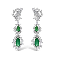Certified Platinum 38.0 Cttw Diamond and 19 3/4 Cttw Brazilian Green Emerald Necklace, Bracelet & Earrings Three-Piece Set