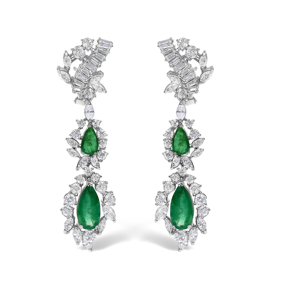 Certified Platinum 38.0 Cttw Diamond and 19 3/4 Cttw Brazilian Green Emerald Necklace, Bracelet & Earrings Three-Piece Set